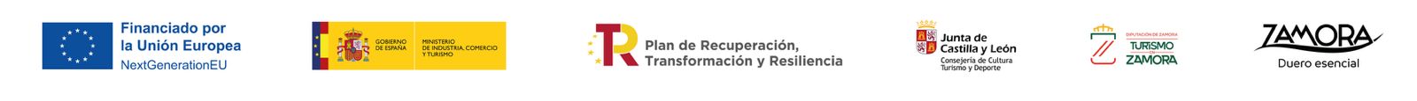 Financiado por la Unión Europea – NextGenerationEU · Gobierno de España, Ministerio de Industria, Comercio y Turismo · Plan de Recuperación, Transformación y Resiliencia · Junta de Castilla y León, Consejería de Cultura, Turismo y Deporte · Diputación de Zamora – Turismo · Zamora, Duero esencial